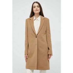 Vlnený kabát Calvin Klein béžová farba, prechodný, vyobraziť