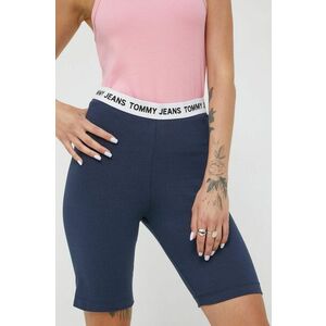 Šortky Tommy Jeans dámske, tmavomodrá farba, jednofarebné, vysoký pás vyobraziť