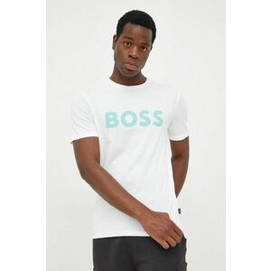 Bavlnené tričko BOSS Boss Casual biela farba, s potlačou vyobraziť