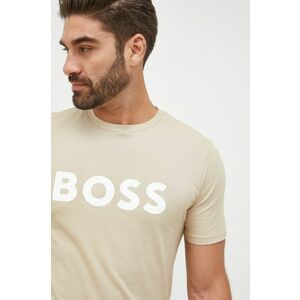 Bavlnené tričko BOSS Boss Casual béžová farba, s potlačou vyobraziť