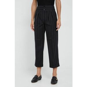 Vlnené nohavice Lauren Ralph Lauren dámske, čierna farba, rovné, vysoký pás vyobraziť