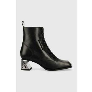Kožené členkové topánky Karl Lagerfeld K-blok dámske, čierna farba, na podpätku, vyobraziť
