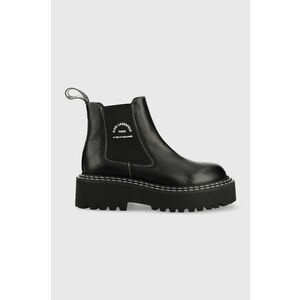 Kožené topánky Chelsea Karl Lagerfeld dámske, čierna farba, na plochom podpätku vyobraziť