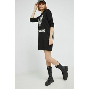 Bavlnené šaty Love Moschino čierna farba, mini, rovný strih vyobraziť