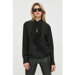 Hodvábna košeľa Victoria Beckham dámska, čierna farba, voľný strih, s klasickým golierom vyobraziť