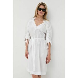 Bavlnené šaty BOSS biela farba, mini, áčkový strih vyobraziť