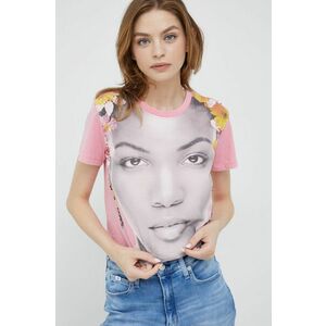 Bavlnené tričko Desigual ružová farba, vyobraziť