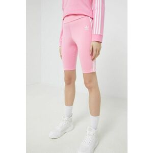 Šortky adidas Originals dámske, ružová farba, s nášivkou, vysoký pás vyobraziť