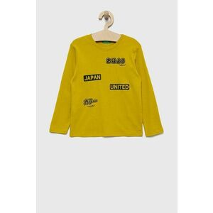 Detská bavlnená košeľa s dlhým rukávom United Colors of Benetton zelená farba, s potlačou vyobraziť