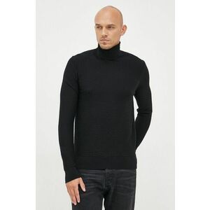 Vlnený sveter Trussardi pánsky, čierna farba, tenký, s rolákom vyobraziť