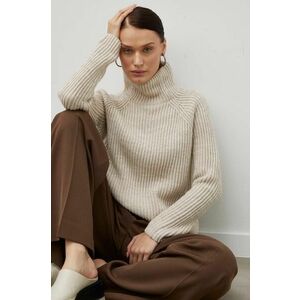 Vlnený sveter Drykorn dámsky, béžová farba, teplý, s rolákom vyobraziť