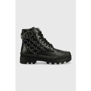 Členkové topánky Karl Lagerfeld Trekka Ii dámske, čierna farba, na plochom podpätku, vyobraziť