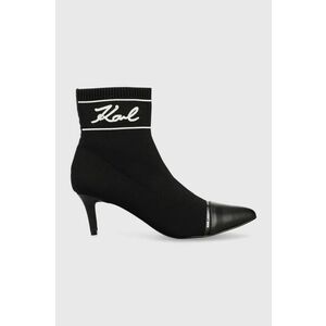 Členkové topánky Karl Lagerfeld Pandara dámske, čierna farba, na vysokom podpätku, vyobraziť