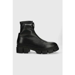 Kožené členkové topánky Karl Lagerfeld Aria dámske, čierna farba, na plochom podpätku, vyobraziť