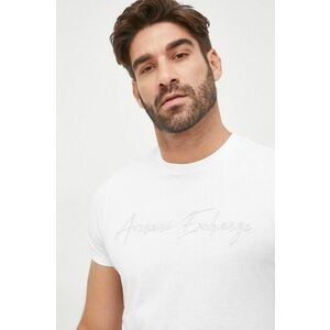 Bavlnené tričko Armani Exchange biela farba, s nášivkou vyobraziť