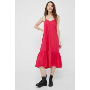 Bavlnené šaty Sisley ružová farba, midi, áčkový strih vyobraziť