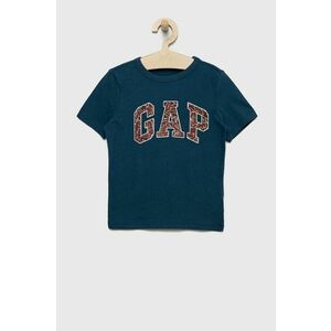 Detské bavlnené tričko GAP tyrkysová farba, s potlačou vyobraziť