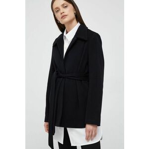Vlnený kabát Calvin Klein čierna farba, prechodná, vyobraziť