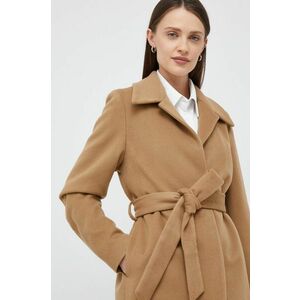 Vlnený kabát Calvin Klein hnedá farba, prechodná, vyobraziť