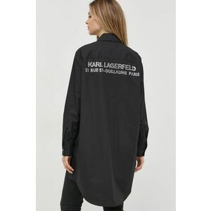 Bavlnená košeľa Karl Lagerfeld dámska, čierna farba, voľný strih, s klasickým golierom vyobraziť