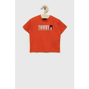Detské bavlnené tričko Tommy Hilfiger oranžová farba, s potlačou vyobraziť
