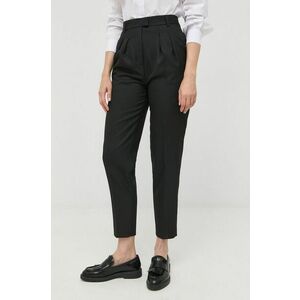Nohavice Karl Lagerfeld dámske, čierna farba, cigaretový strih, vysoký pás vyobraziť