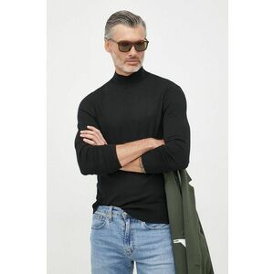 Vlnený sveter Calvin Klein pánsky, čierna farba, tenký, s polorolákom vyobraziť
