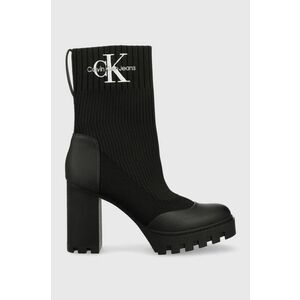 Členkové topánky Calvin Klein Jeans Platform Boot Sock dámske, čierna farba, na podpätku, vyobraziť