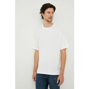 Bavlnené tričko Sisley biela farba, s potlačou vyobraziť
