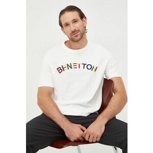 Bavlnené tričko United Colors of Benetton biela farba, s nášivkou vyobraziť