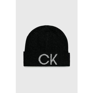 Vlnená čiapka Calvin Klein čierna farba, z tenkej pleteniny, vlnená vyobraziť