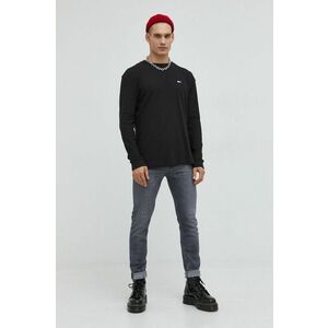 Bavlnený sveter Tommy Jeans pánsky, čierna farba, tenký, vyobraziť