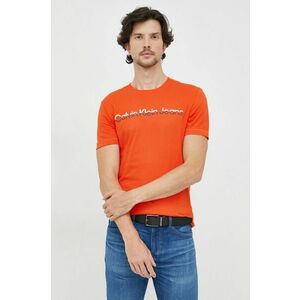Bavlnené tričko Calvin Klein Jeans oranžová farba, s potlačou vyobraziť