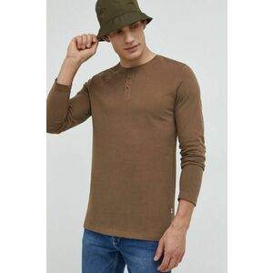 Bavlnené tričko s dlhým rukávom Solid hnedá farba, jednofarebné vyobraziť