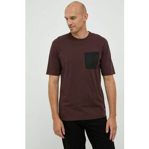 Bavlnené tričko Sisley bordová farba, jednofarebné vyobraziť