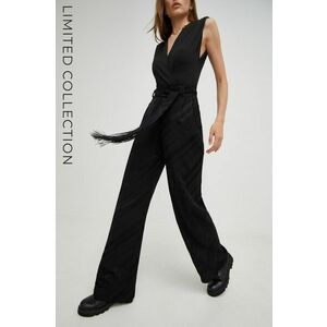 Nohavice Answear Lab dámske, čierna farba, široké, vysoký pás vyobraziť