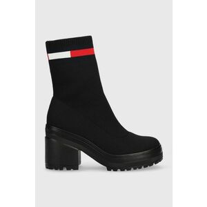 Členkové topánky Tommy Jeans Water Resistent Knitted Boot dámske, čierna farba, na podpätku, vyobraziť