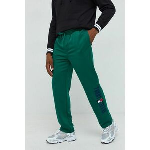 Tepláky Tommy Jeans pánske, zelená farba, rovné vyobraziť