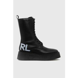 Kožené členkové topánky Karl Lagerfeld Zephyr dámske, čierna farba, na platforme, vyobraziť