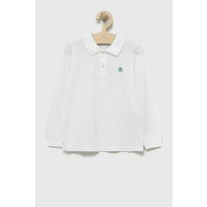 Detská bavlnená košeľa s dlhým rukávom United Colors of Benetton biela farba, jednofarebný vyobraziť