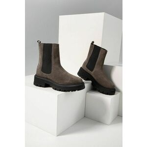 Semišové topánky chelsea Answear Lab dámske, šedá farba, na platforme, vyobraziť