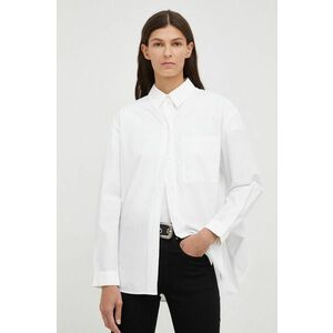 Bavlnená košeľa Marc O'Polo dámska, biela farba, voľný strih, s klasickým golierom vyobraziť