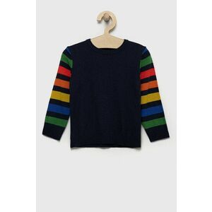 Detský sveter s prímesou vlny United Colors of Benetton tmavomodrá farba, tenký vyobraziť