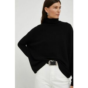 Vlnený sveter Drykorn dámsky, čierna farba, tenký, s polorolákom vyobraziť