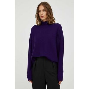 Vlnený sveter Drykorn dámsky, fialová farba, tenký, s polorolákom vyobraziť