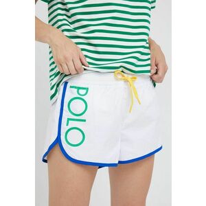 Šortky Polo Ralph Lauren dámske, biela farba, jednofarebné, stredne vysoký pás vyobraziť