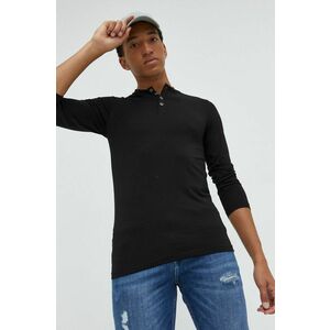 Tričko s dlhým rukávom Cross Jeans pánsky, čierna farba, jednofarebné vyobraziť