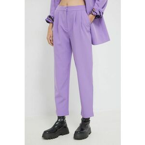 Nohavice Vila dámske, fialová farba, rovné, vysoký pás vyobraziť