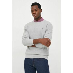 Bavlnený sveter Polo Ralph Lauren pánsky, šedá farba, tenký, vyobraziť