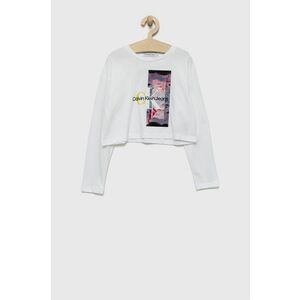 Detská bavlnená košeľa s dlhým rukávom Calvin Klein Jeans biela farba, vyobraziť